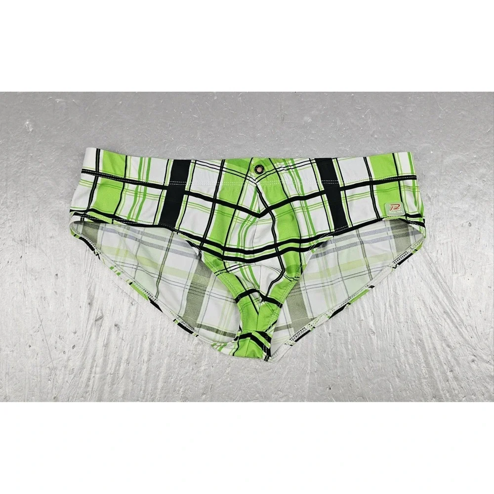 Pistol Pete Plaid Swim Briefs Swimwear Mens Large Green Plaid #Bf326-73